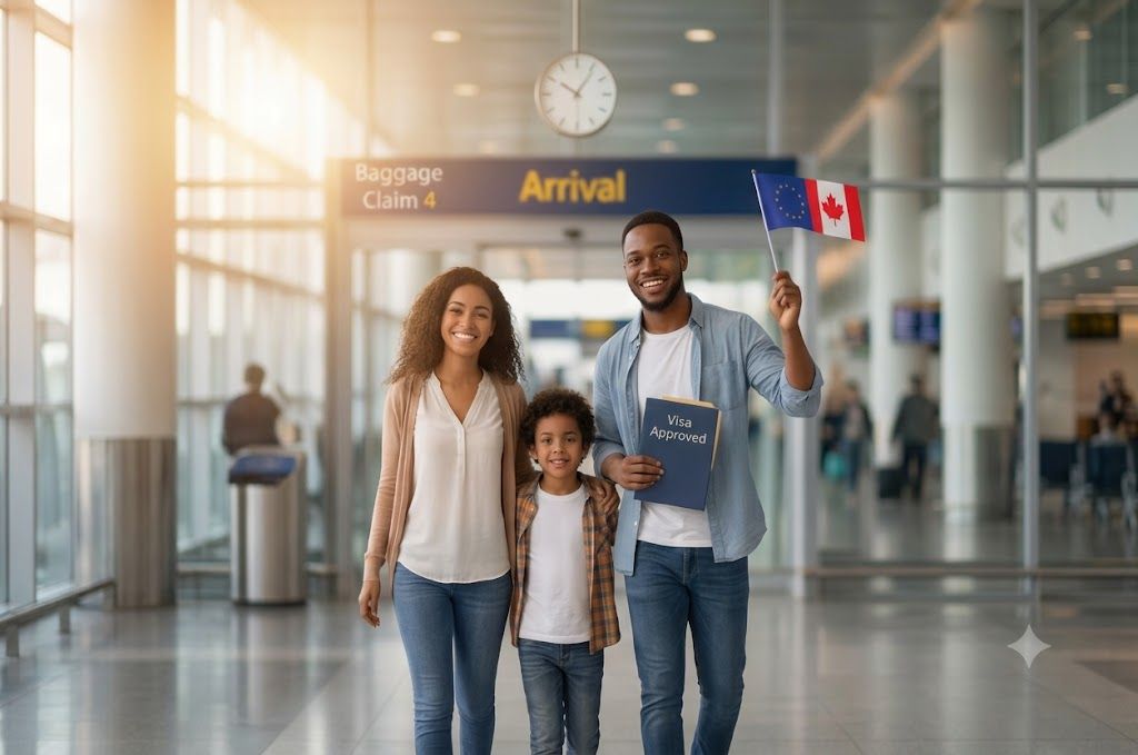 Family starting their immigration journey abroad